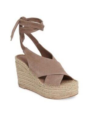 Marc Fisher Andira Pink Suede Wedge Sandals With Ankle Ties